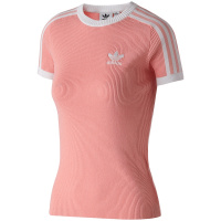 Adidas阿迪达斯三叶草女装跑步休闲罗纹针织圆领短袖T恤DX3765