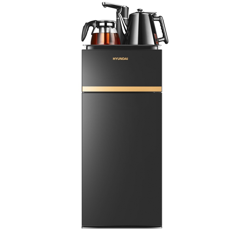 HYUNDAI电子制冷钢化玻璃饮水机家用智能全自动下置水桶小型立式泡茶艺多功能遥控款茶吧机BD-B3冰热型黑色