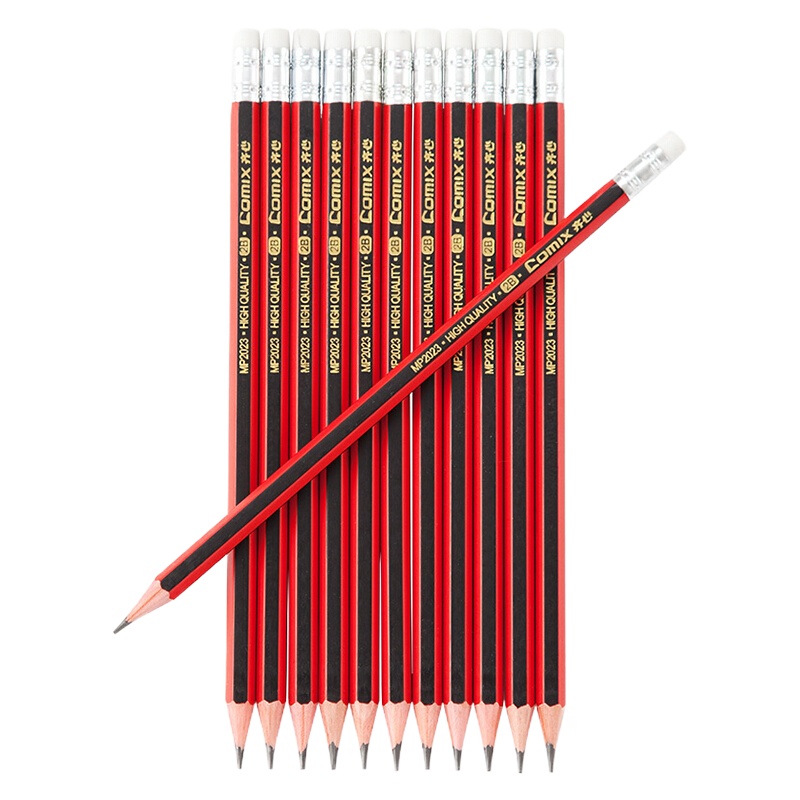 齐心(COMIX)2B原木铅笔带橡皮头六角木杆铅笔/学生铅笔 12支/盒 10盒装