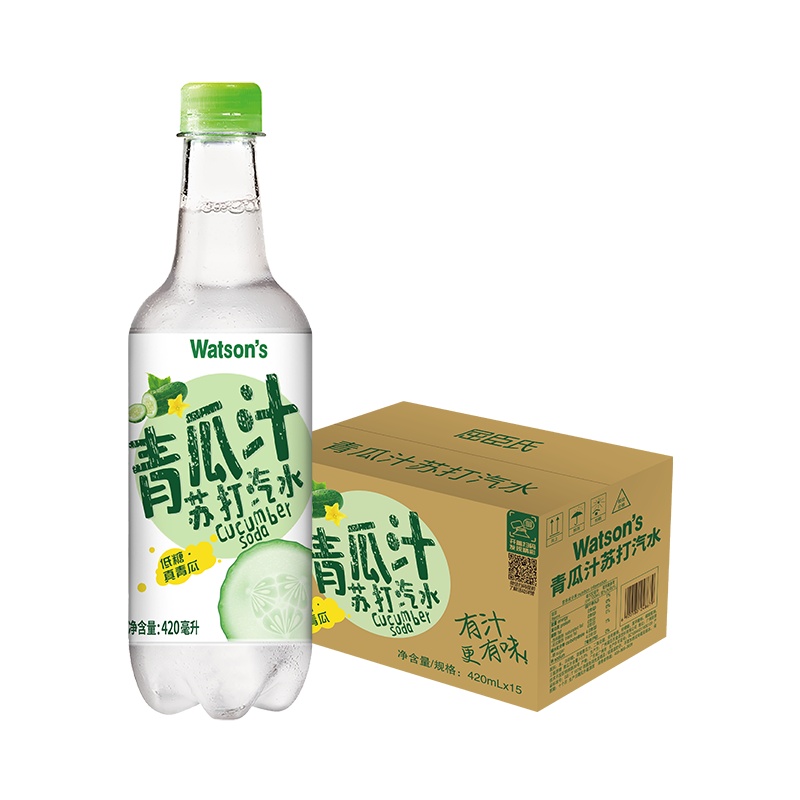 屈臣氏(Watsons) 青瓜汁苏打汽水 420ml*15 整箱装