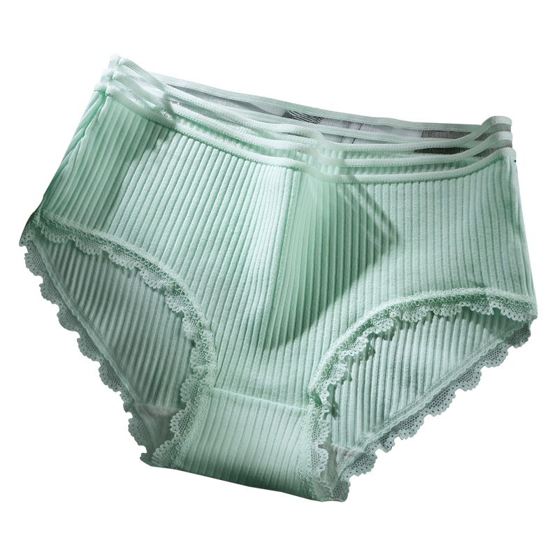 4条装】迪奥 棉质内裤女舒适环保中腰女生底裤蕾丝花边透气大码三角短裤多色组合