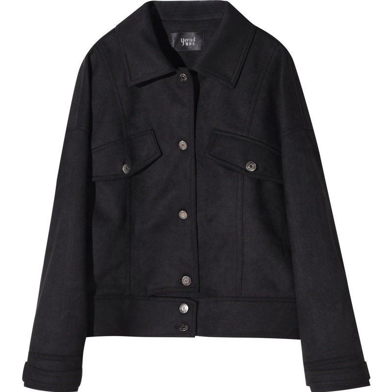 娅丽达女装2019秋季新款短款外套女休闲宽松纯色POLO领女士上衣I7508