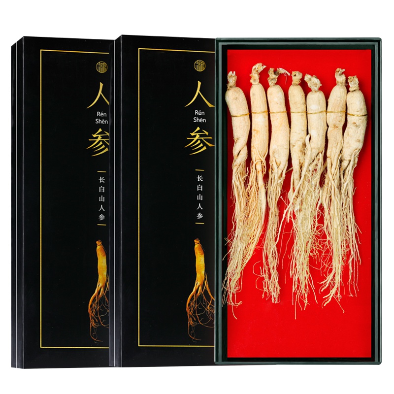 青源堂牌东北人参长白山人参生晒参整支搭野山参鲜人参五宝茶搭枸杞鹿茸煲汤泡酒7支100克健康礼盒装