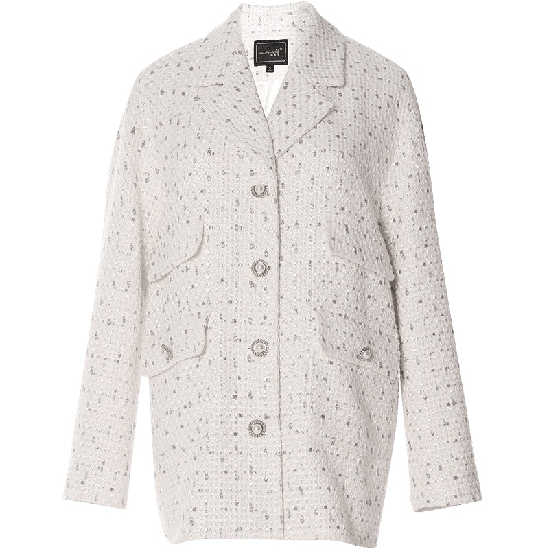 欧昵雪秋冬小香风粗纺呢子大衣女中长款宽松西装毛呢外套