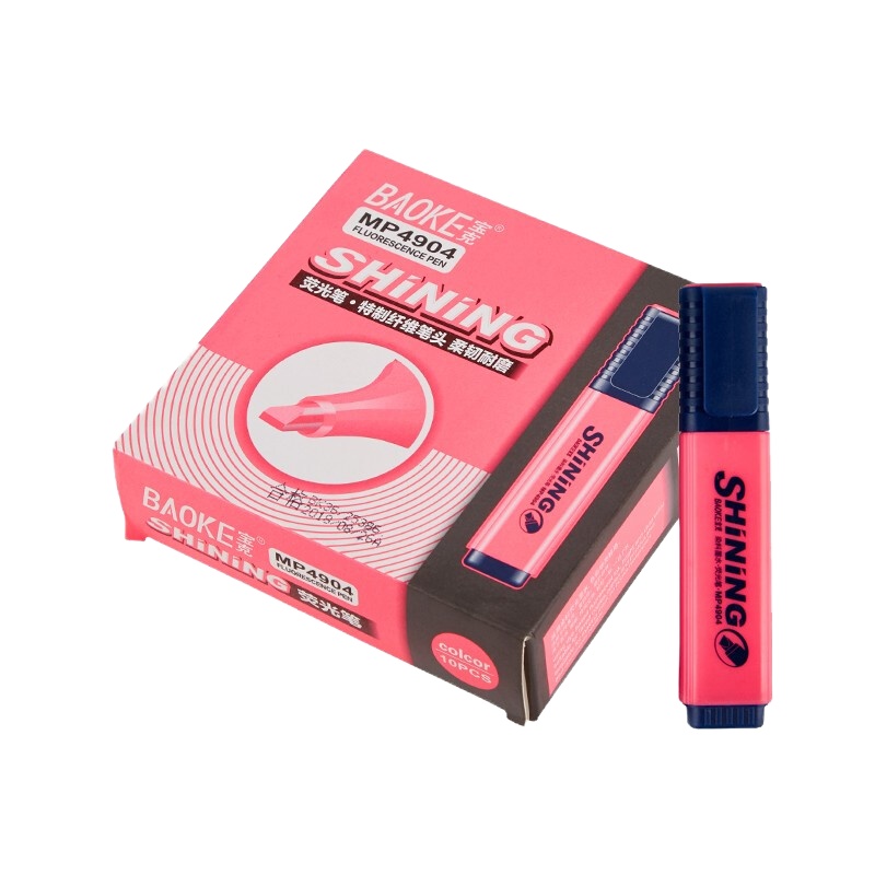 宝克（BAOKE）红色荧光笔考试复习标记笔 水性记号笔10支/盒