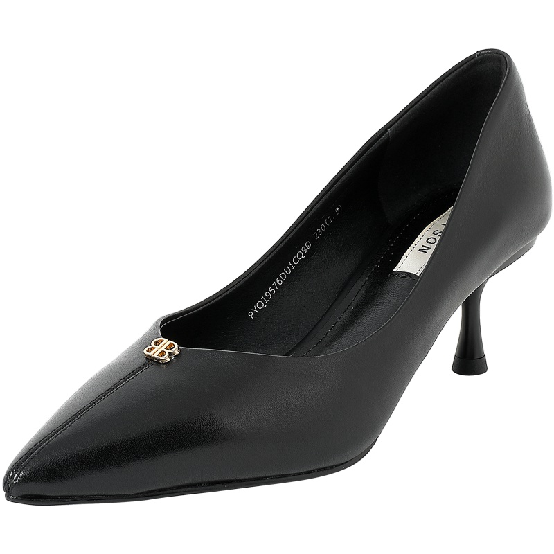 百田森新款尖头磨砂羊皮高跟鞋上班职业鞋浅口纯色时尚单鞋