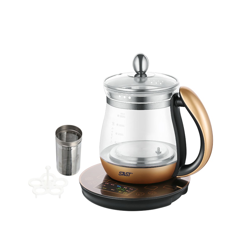 先科SAST XH-801D 电水壶 1.5L花茶壶 智能感温800W多功能茶壶带过滤网 金黑色(单位:件)