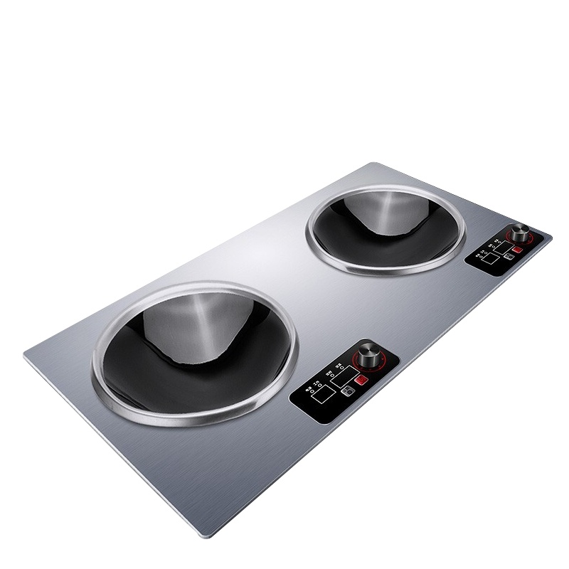 乐创(lecon)电磁炉商用多头大功率3500W5000W双头组合电磁炉商用台式凹面多眼煲仔炉 双凹面5000W*2嵌入