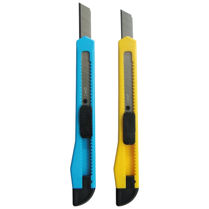 得力(deli)2052美工刀10把 小号塑料壳美工刀 可换刀片 手工裁纸刀拆信拆箱 自动锁定切纸刀 文具用品颜色随机