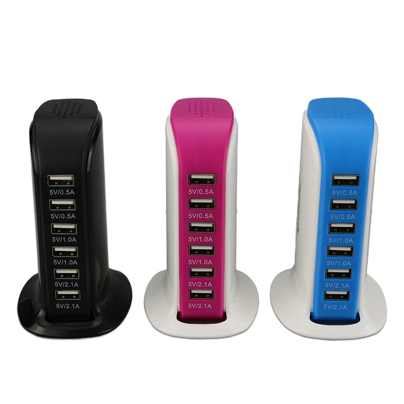 帆船6口30W6A多口充电器2A平板旅行usb插座快速智能5v手机充电器 6口帆船黑色