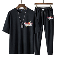 俞兆林(YUZHAOLIN)夏季短袖T恤夏装男士五分袖运动嘻哈潮流套装男九分裤潮