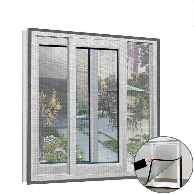  蚊纱窗纱网自装型家用磁铁魔术贴自粘式窗户简易网纱隐形沙窗帘 成品整片灰色[送魔术贴] 120x150cm