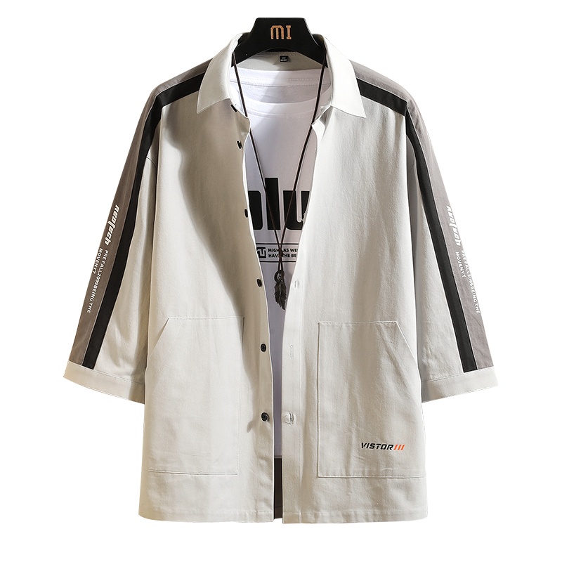 卡帝乐鳄鱼(CARTELO) 夏季新款男士韩版七分袖衬衫潮流帅气衬衣