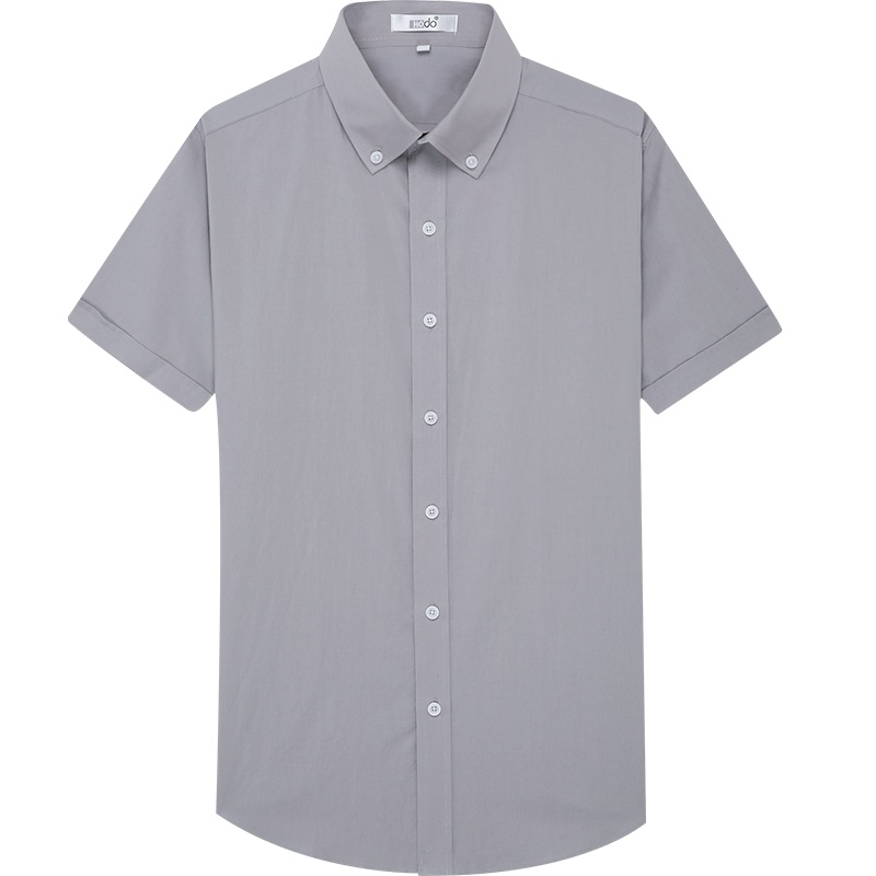 HODO红豆男装男士短袖衬衫 夏季新品商务休闲修身纯棉素色扣领短袖衬衫男