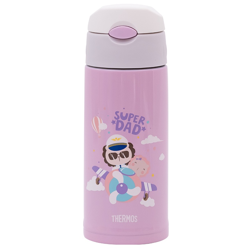 膳魔师(THERMOS)孕婴童保温杯FFG-603WF 粉紫色儿童吸管杯带杯套双盖大容量儿童水杯多功能保温壶 600ML