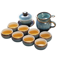 苏氏陶瓷 茶具新窑变银丝釉陶瓷茶碗苹果茶杯13头功夫茶具套装