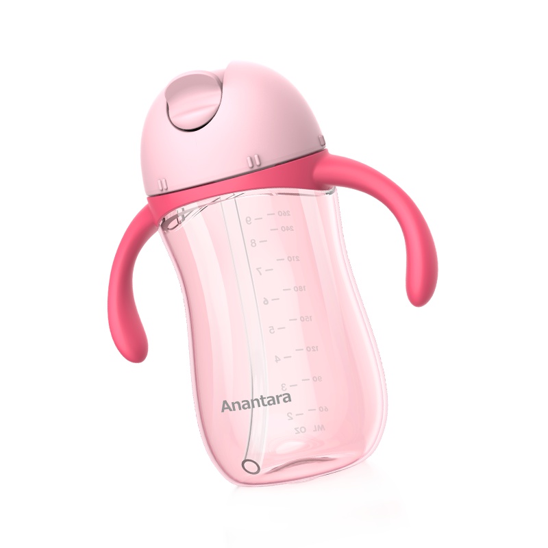 恩诺童 Anantara 儿童水杯吸管杯 宝宝水杯 学饮杯 304不锈钢保温杯 适用12个月以上 带手柄粉色260ml