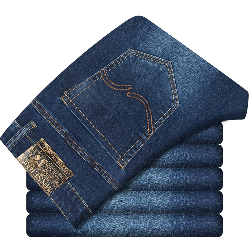 曼西尔奴男装牛仔裤男士2019简约时尚商务休闲直筒微弹修身牛仔裤加绒加厚
