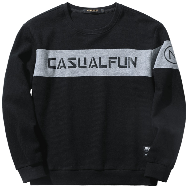 千纸鹤男士卫衣2019秋装宽松休闲印花圆领套头衫上衣男15155