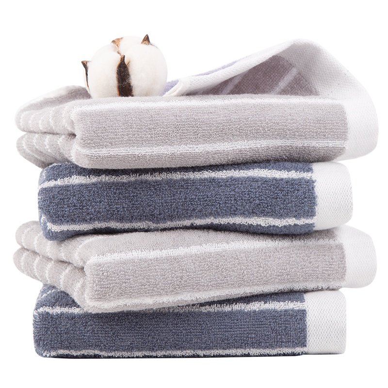 三利毛巾4条装 纯棉条纹洁面巾柔软吸水擦脸巾