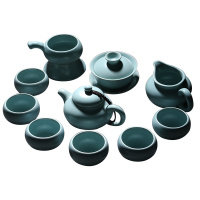 苏氏陶瓷汝窑茶具套装高品质美人茶壶加盖碗整套功夫茶具开片可养金线带礼盒装一壶一盖碗一茶海一茶漏组六杯
