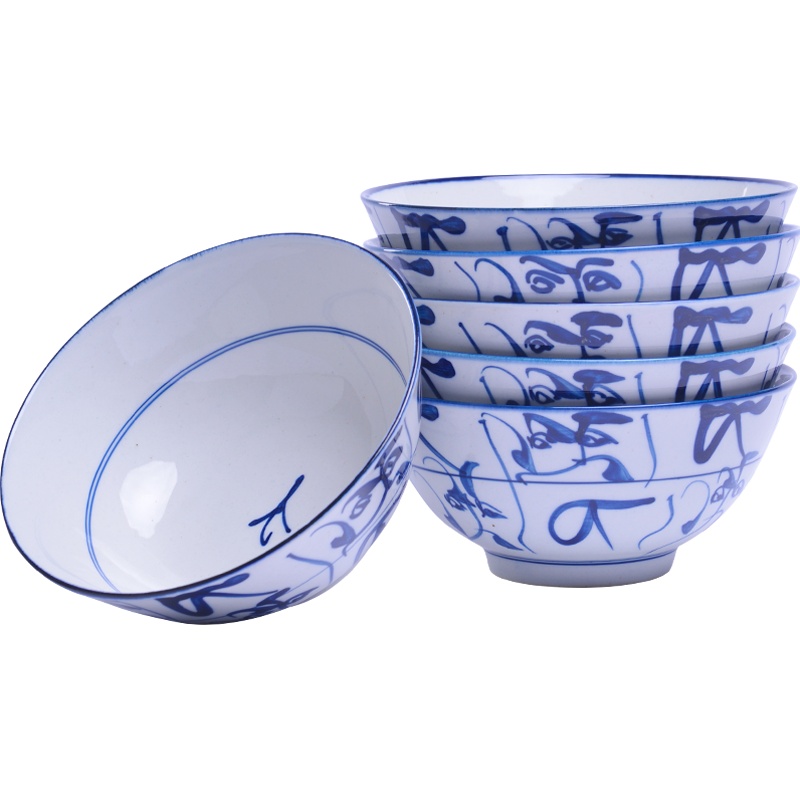 古镇陶瓷中式瓷碗家用面碗吃饭景德镇瓷器手绘刀字碗餐具礼盒套装