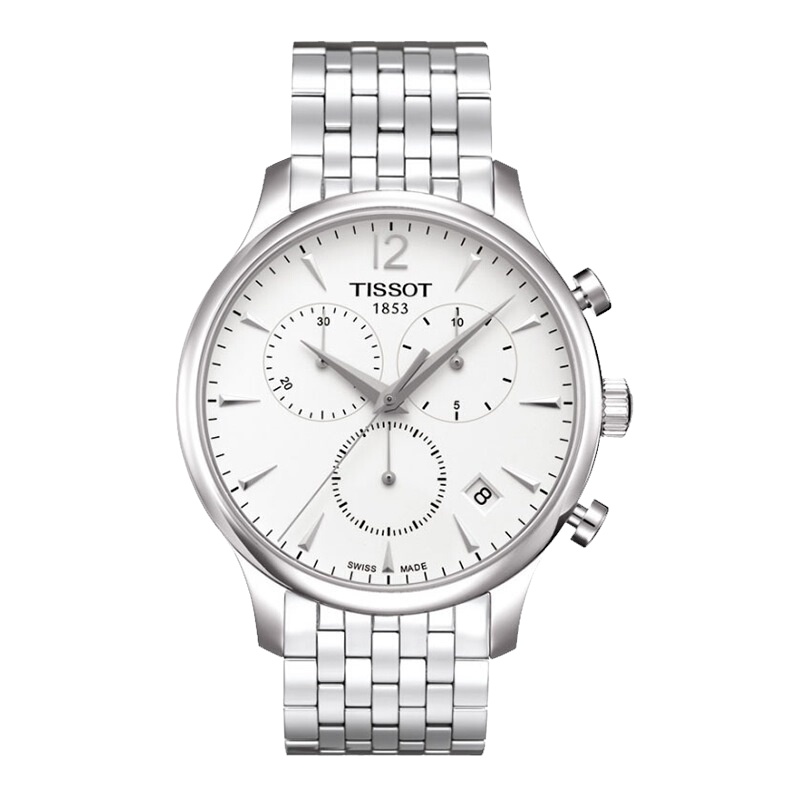 天梭(TISSOT)手表 日历简约时尚男士石英表 钢带