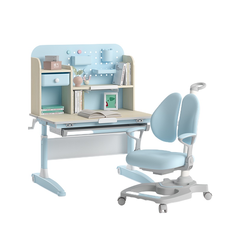 黑白调儿童学习桌实木书桌小学生家用写字桌椅套装[小户型专享]