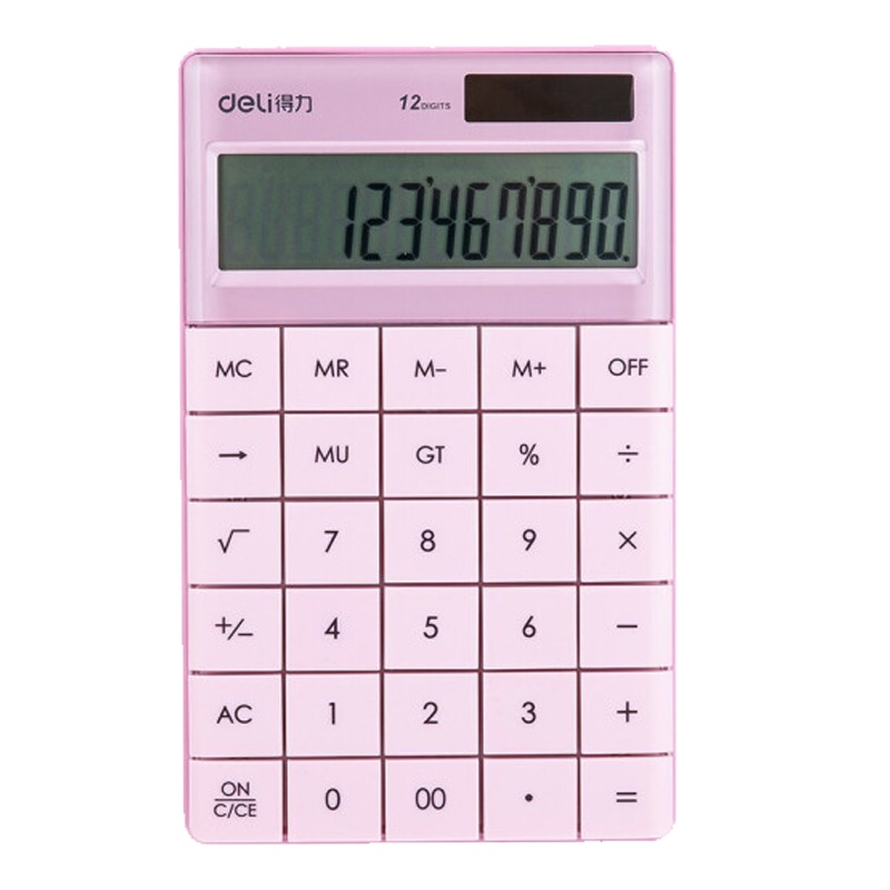 得力 1589 双电源时尚计算器 轻薄机身平板按键桌面计算机 办公用品 少女粉