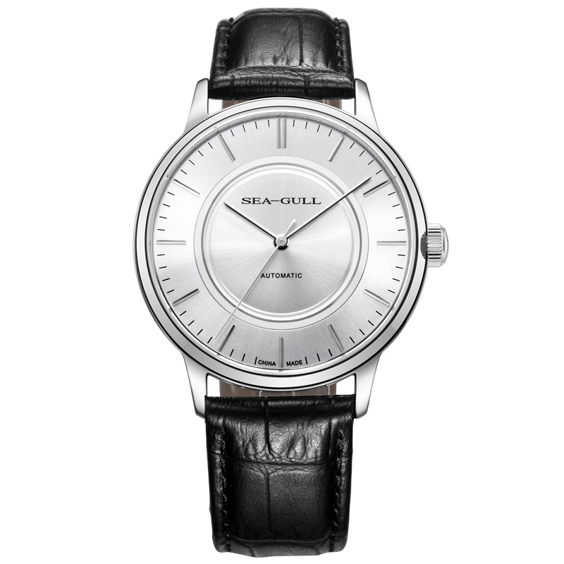 海鸥表（SEAGULL）纤薄男士 自动机械表 男表新国民腕表 819.12.6013白盘条棍黑带 6013系列