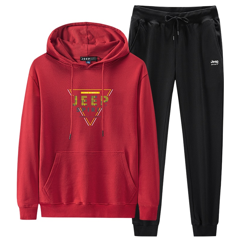 JEEP SPIRIT吉普套装男2021秋季休闲运动套装男长袖直筒宽松纯色卫裤两件套
