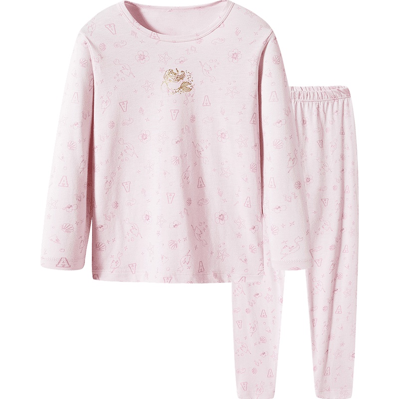 三枪 迪士尼 精细舒莫代尔女童圆领长袖内衣套薄款贴身内衣裤