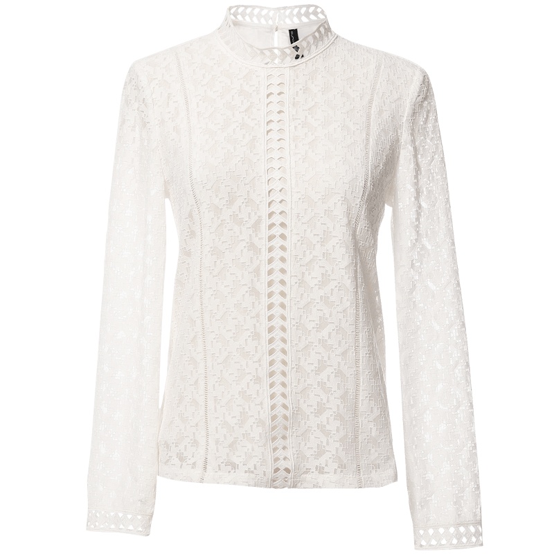 欧昵雪镂空花边立领显瘦钩花蕾丝衫女洋气小衫上衣