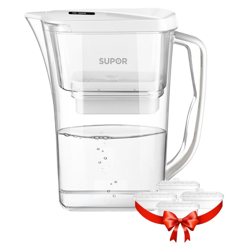 苏泊尔(SUPOR)过滤净水器 家用滤水壶 自来水过滤器净水壶 J-UF01(白色)一壶四芯