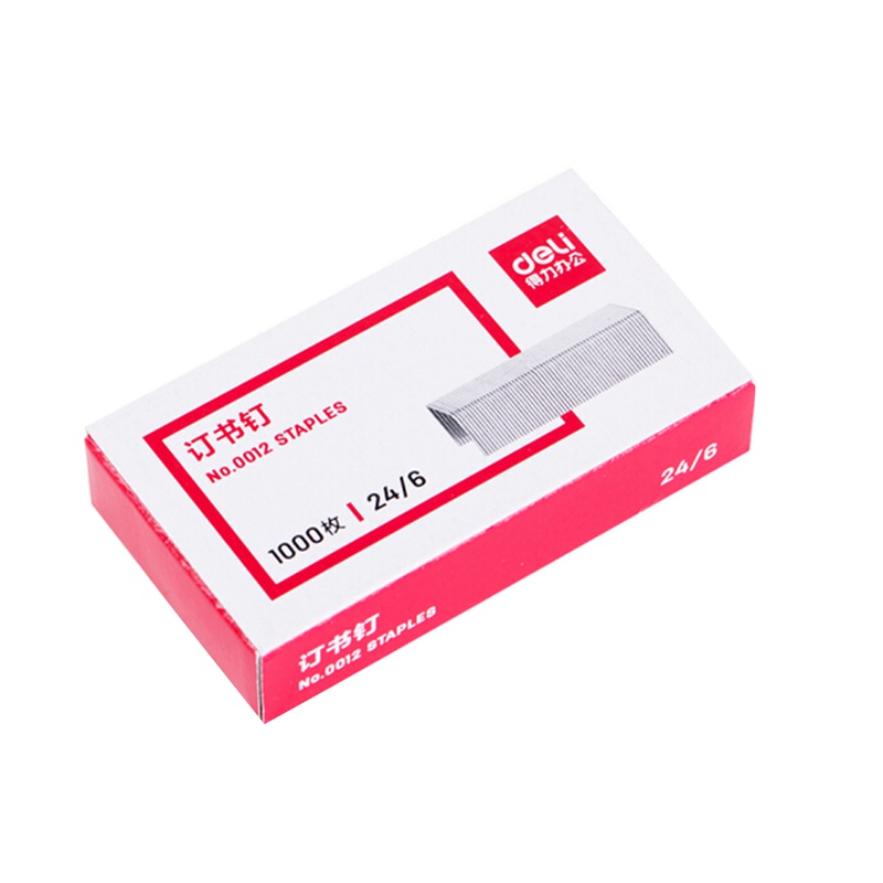 得力(deli)订书钉0012统一订书针24/6标准型钉书针办公用品单盒1000枚12#办公学生文具
