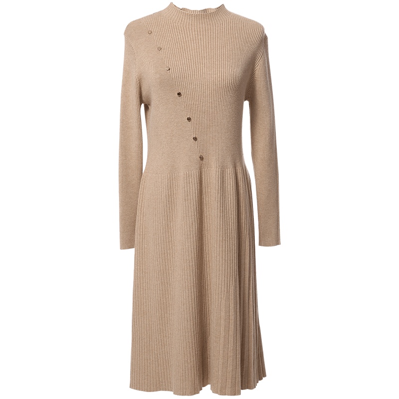 欧昵雪秋冬季立领套头直筒针织连衣裙女中长款打底毛衣裙