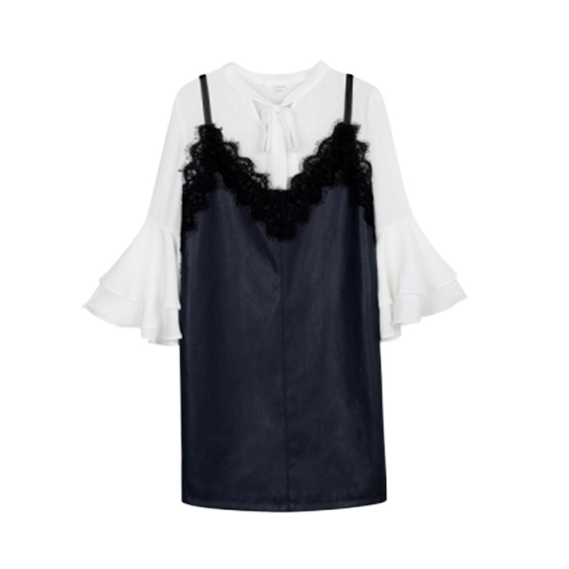 【专柜同款】拉贝缇秋装两件套雪纺蕾丝套装裙女新款韩版小清新七分袖60006357