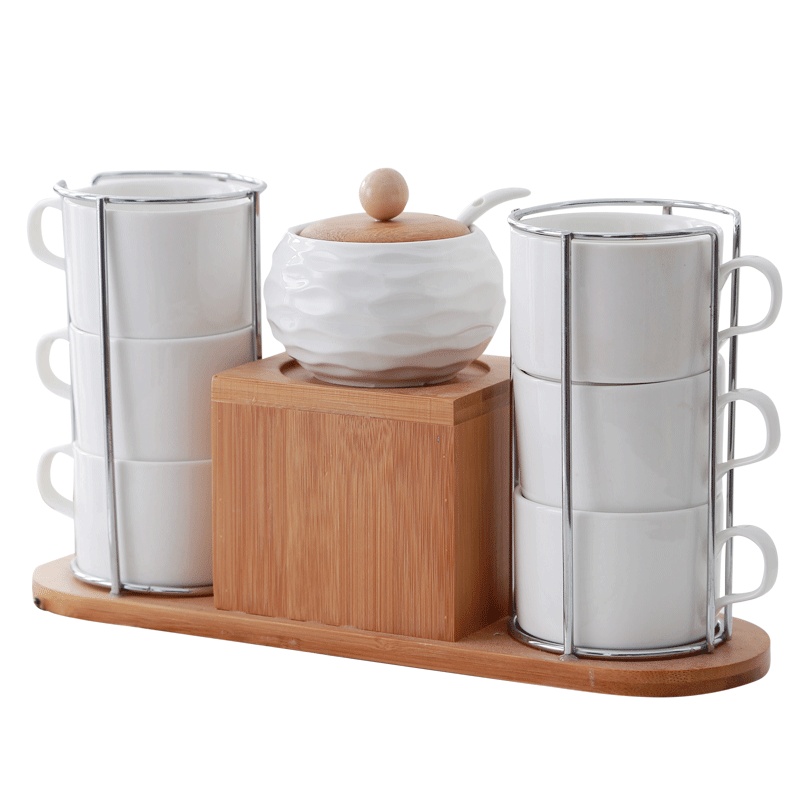 创意欧式杯具套装竹木架陶瓷咖啡杯套具下午花茶茶具杯碟套装