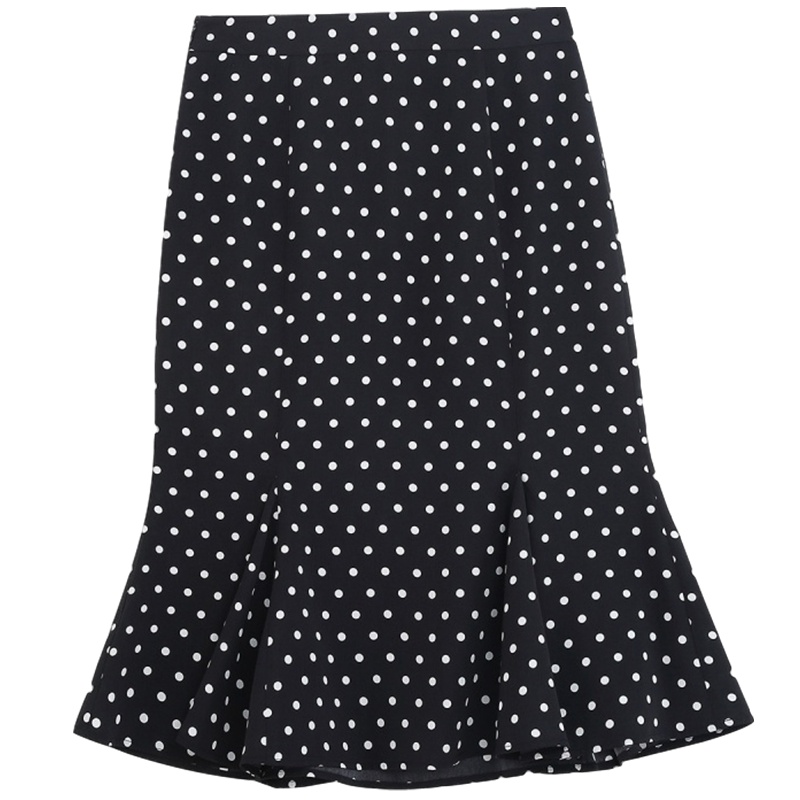 拉夏贝尔新款女装夏季圆点包臀一步鱼尾裙修身气质显瘦中长a字裙女