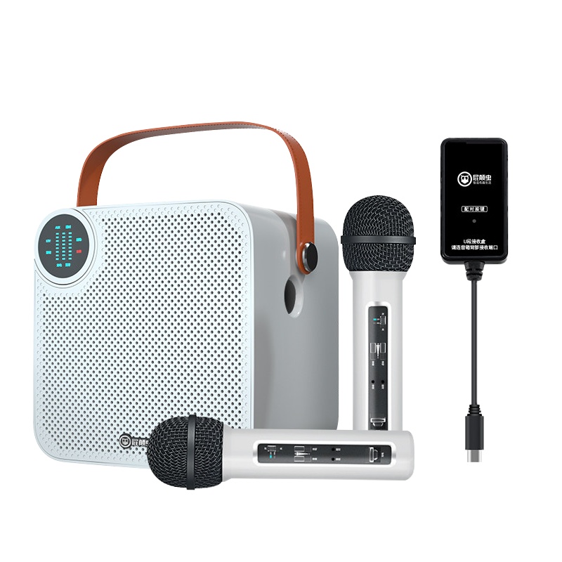 屁颠虫A7家庭ktv无线麦克风电视全民k歌神器家用唱歌蓝牙话筒音响一体手机电脑通用演讲教学广场舞会议主持音箱 双麦版白色