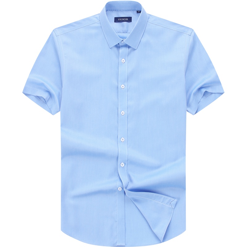 Youngor/雅戈尔男装商务绅士棉丝面料 优雅素色 棉宾霸蓝色,蓝色衬衫071HFY