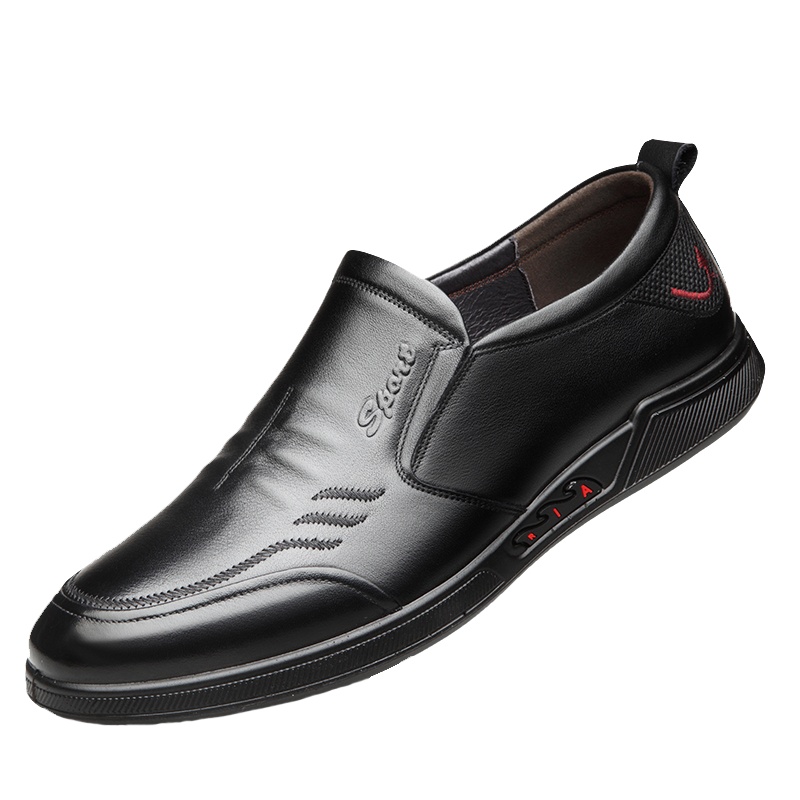 牧伦奴仕(MULUNUSHI)新款休闲皮鞋男士套脚皮鞋头层牛皮(除牛反绒)四季休闲鞋牛皮鞋懒人鞋一脚蹬男鞋潮流黑8591