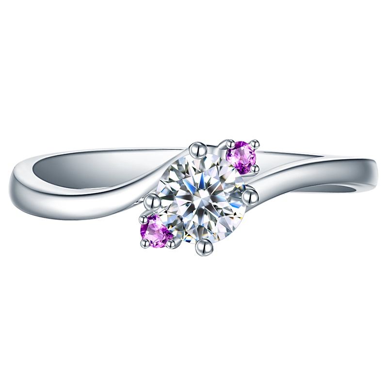 佐卡伊 白18k金时尚钻石戒指女镶粉红蓝宝石求婚结婚钻戒定制