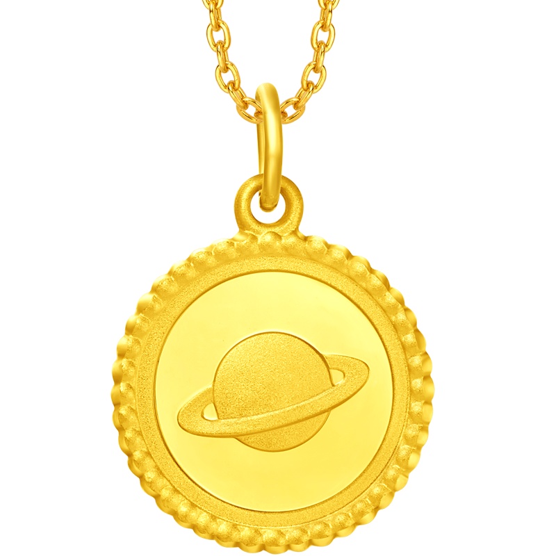 周大福金吊坠珠宝首饰星球小圆牌足金金吊坠计价（工费：88元）F220736