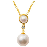 梦克拉Mkela 18K金群镶钻石海水珍珠吊坠女 高亮泽正圆 双飞翼