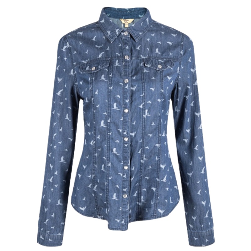 【福利款】拉夏贝尔休闲方领长袖 动物印花牛仔棉衬衫