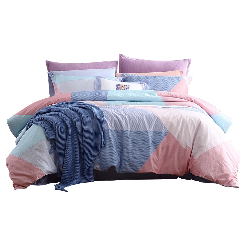 梦洁家纺梦洁美颂纯棉印花四件套1.5/1.8米拼色几何全棉套件被套格伦斯