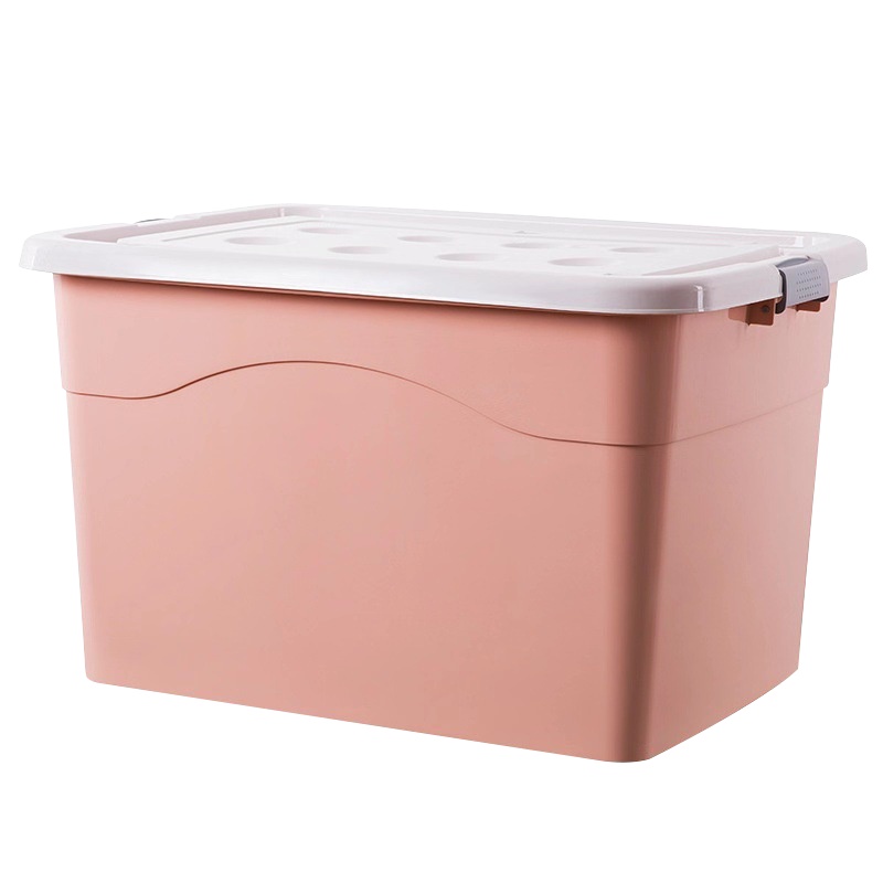 海斯迪克 gnjz-317 带滑轮塑料储物箱 工具箱 彩色收纳箱周转箱整理箱 北欧粉50#(47*36*28cm)