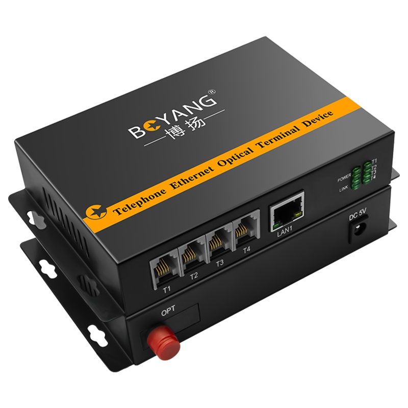 博扬(BOYANG)数字电话光端机 4路电话语音+1路网络 对讲音频加1路以太网 光纤传输FC接口 1对 BY-4P1E