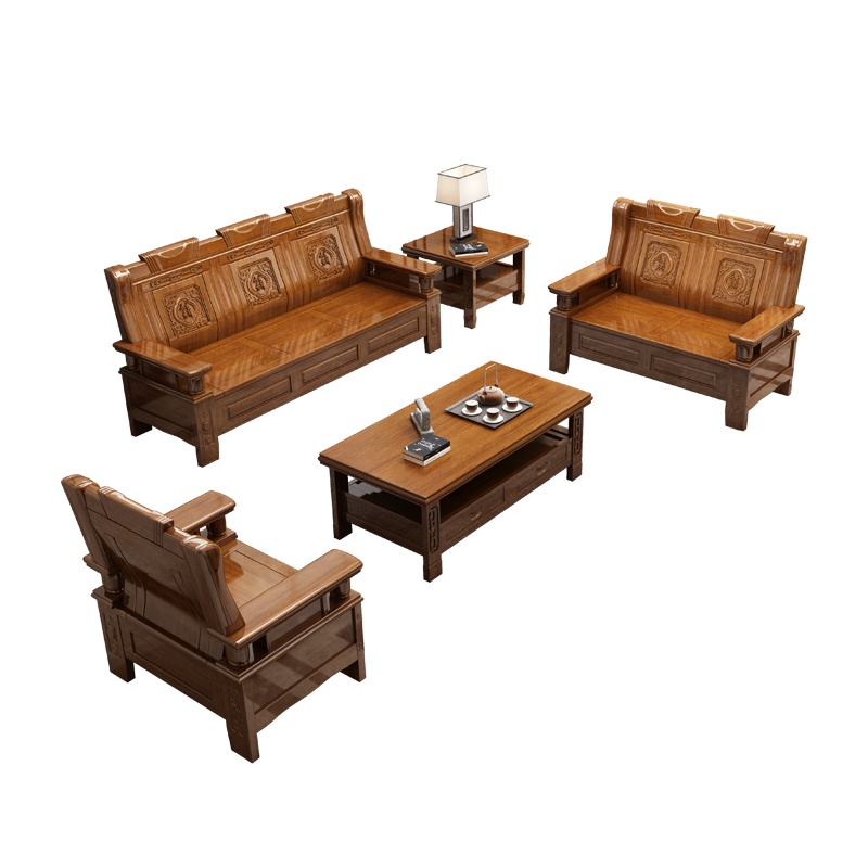 艺可恩实木沙发组合全实木客厅中式小户型农村经济木质木头三人位木沙发
